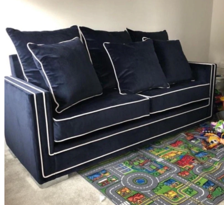Regency Contrast Piping Soft Velvet Sofa in Corner 3 seater 2
