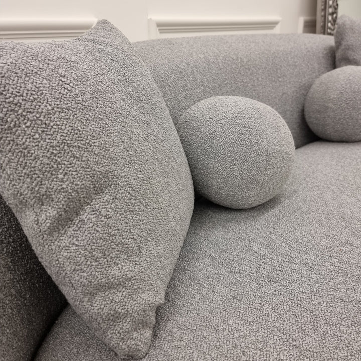 Curved Boucle Teddy Fabric Wave Sofa -Grey Boucle - Estelle Decor