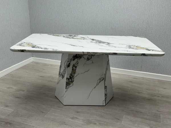 Capri 160 cm White Marble Effect Dining Table Chunky base