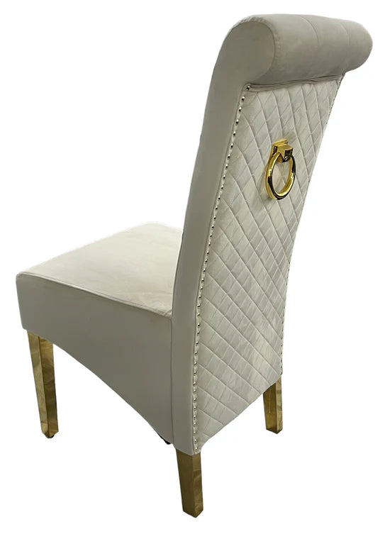 Velvet Gold Ring Knocker Dining Chair buttons Gold Legs Cream Grey Black