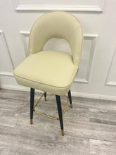 Astra Barstool Cream leather and Cream Velvet rotating Gold tip legs - Estelle Decor