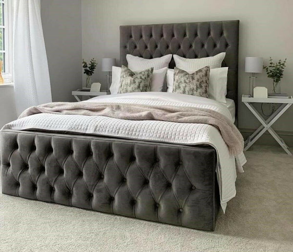 Florida Diamond Pattern Upholstered bed in soft Plush Velvet