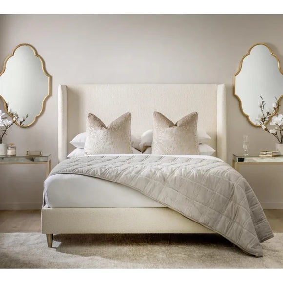Teddy Boucle Fabric Luxurious Wing Back Elegant Bed Frame-Estelle decor