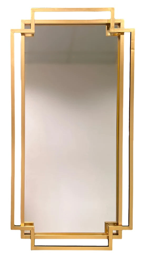 Geo Gold Brass  Art Deco Style Rectangle Mirror - Estelle Decor