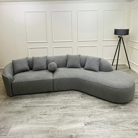 Curved Corner Boucle 6 seater Teddy fabric Sofa in Grey - Estelle Decor