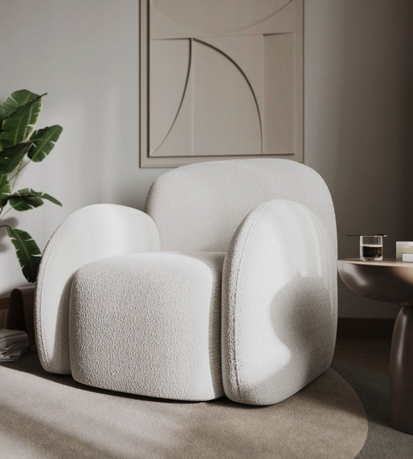 Zen Boucle Teddy Accent Chair in Cream and Grey - Estelle Decor