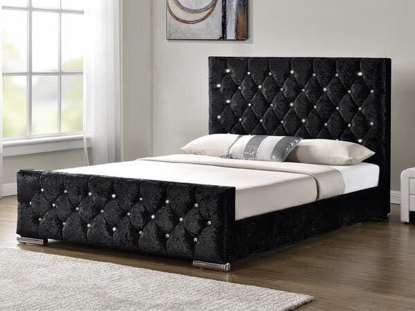 Diamond Pattern Upholstered bed in soft Plush Velvet - Estelle Decor