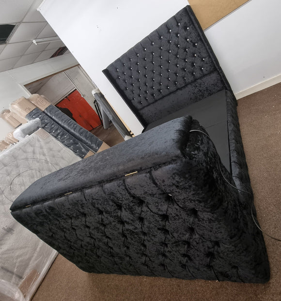 Emperor Wing Back TV Bed Frame  Chesterfield Upholstered Velvet - Estelle Decor