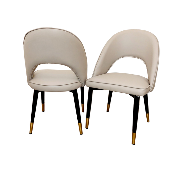 Astra Beige Leather Dining Chair Gold Tipped wooden Legs - Estelle Decor
