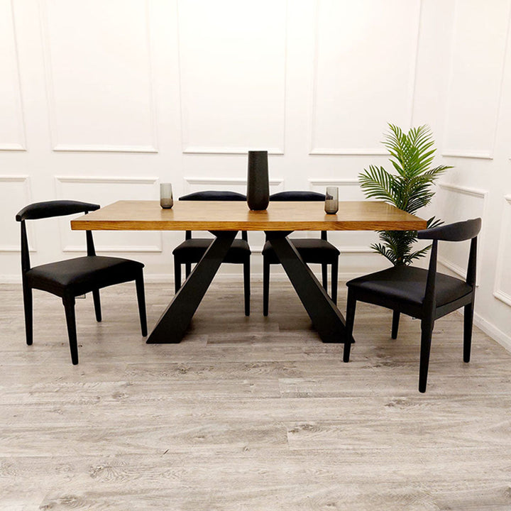 Axel 1.8 Dining Table Solid wood top with Matt Black Metal Legs Modern Art Deco Style - Estelle Decor