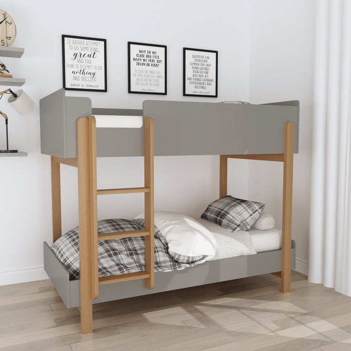 Hero Childrens Wooden Bunk Bed White and Grey - Estelle Decor