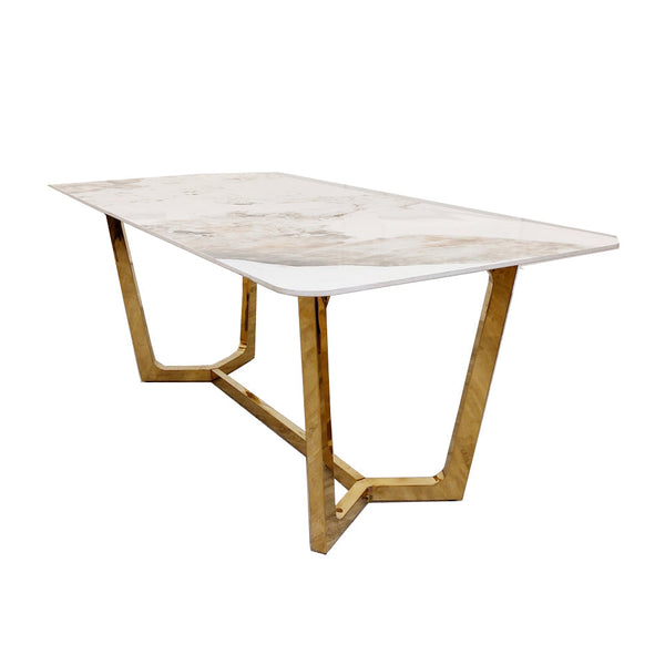 Lucien 1.8 Gold Dining Table with Pandora Gold Sintered Stone Top - Estelle Decor