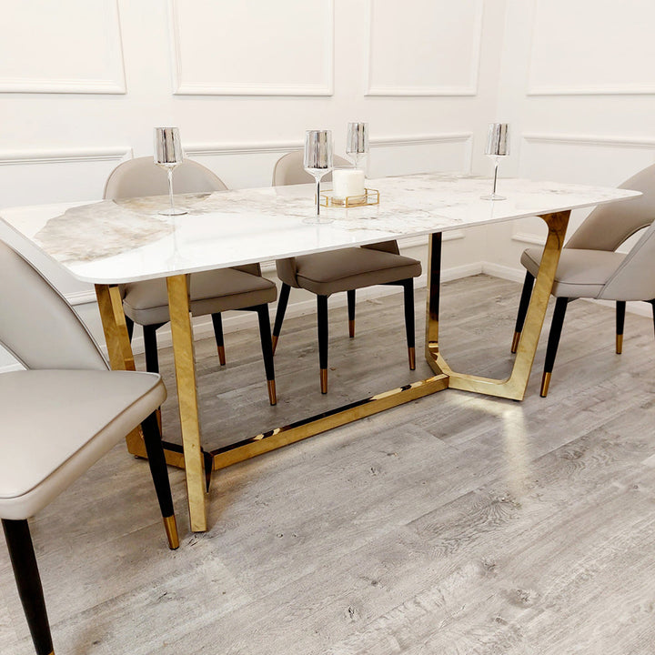 Lucien 1.8 Gold Dining Table with Pandora Gold Sintered Stone Top - Estelle Decor