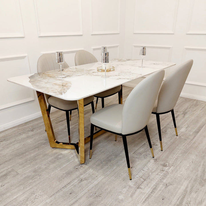 Lucien 1.8 Gold Dining Table with Pandora Gold Sintered Stone Top - Estelle Decor