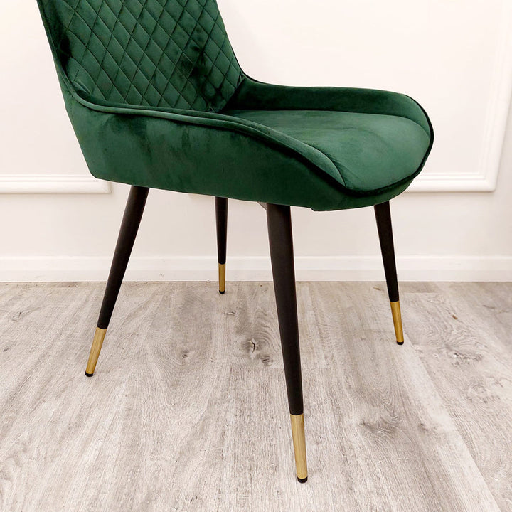 Luna Velvet Quilted Dining Chair Black, Green, Grey, Teal, Cream and Navy - Estelle Decor