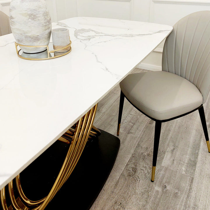 Orion Gold 1.8 Dining Table with Polar White Sintered Stone Top - Estelle Decor