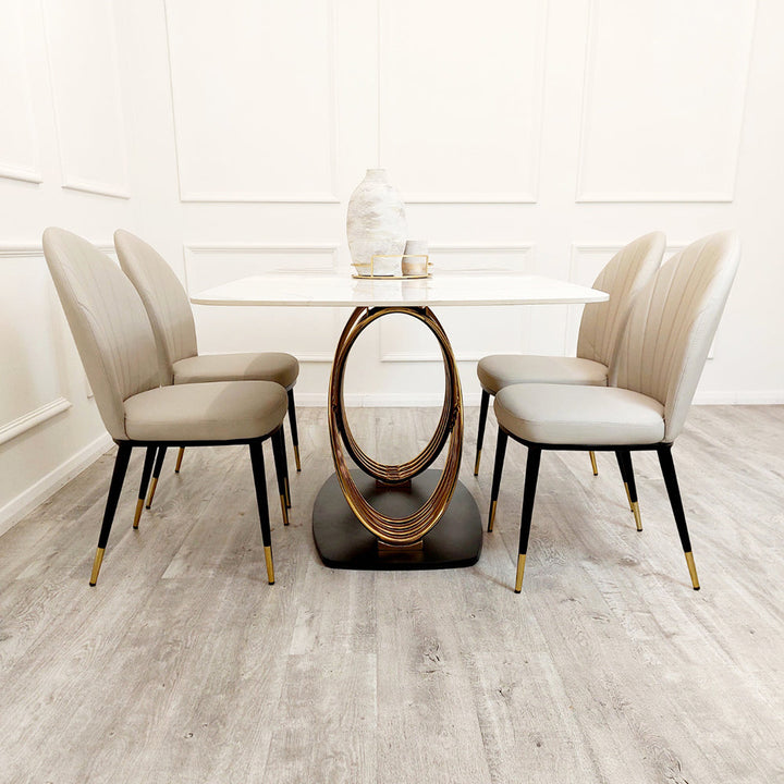 Orion Gold 1.8 Dining Table with Polar White Sintered Stone Top - Estelle Decor