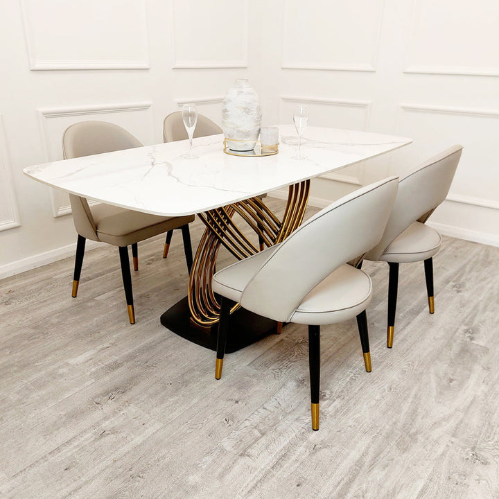 Orion Gold 1.8 Dining Table with Polar White Sintered Stone Top - Estelle Decor