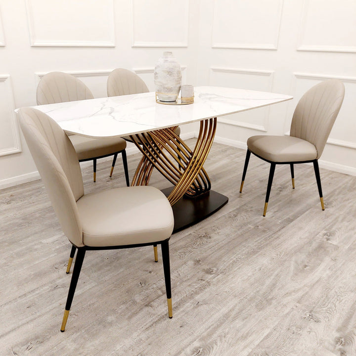 Orion Gold 1.8 Dining Table with Polar White Sintered Stone Top - Estelle Decor
