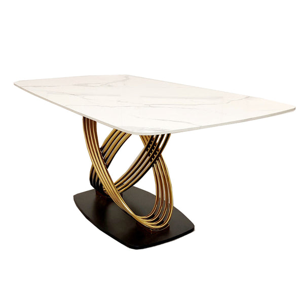 Orion Gold 1.8 Dining Table with Polar White Sintered Stone Top - Estelle Decor