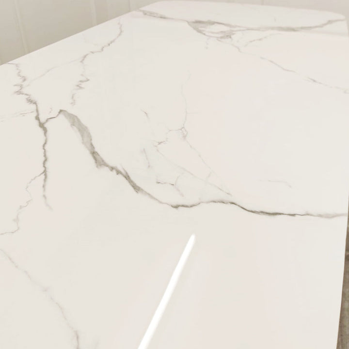 Orion Gold 1.8 Dining Table with Polar White Sintered Stone Top - Estelle Decor