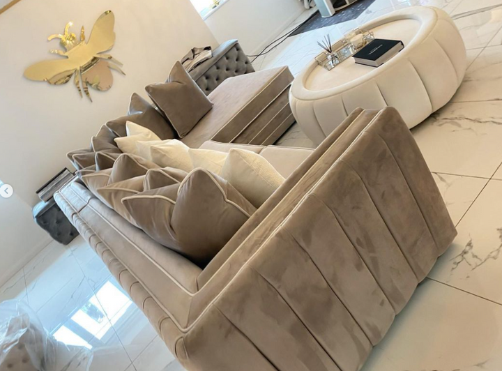 Regency Contrast border Soft Velvet Sofa in Corner,3 seat, seat