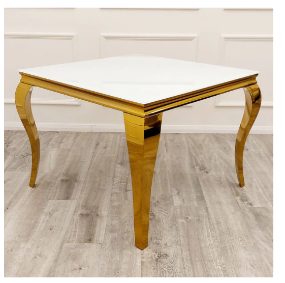 Gold Louis Glass top Dining Table with Gold Long Metal legs - Estelle Decor