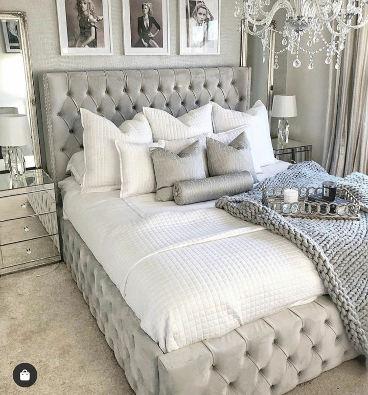 Kensington Wing back studded Bed Frame. - Estelle Decor