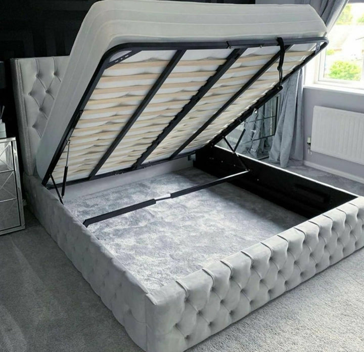 Kensington Wing back studded Bed Frame. - Estelle Decor