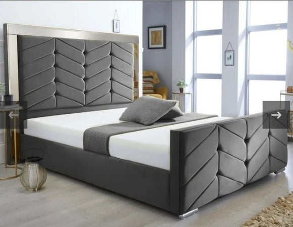 Chevron Art Deco Design Mirrored Bed - Estelle Decor