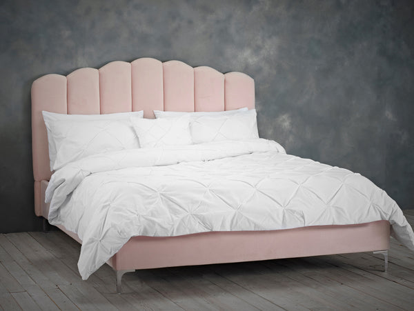 Willow Fluted Petal Design Bed frame Pink and Grey velvet - Estelle Decor