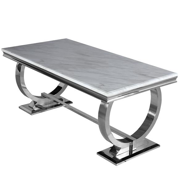 Arriana Marble Top Dining table with Circular Metal Stands - Estelle Decor