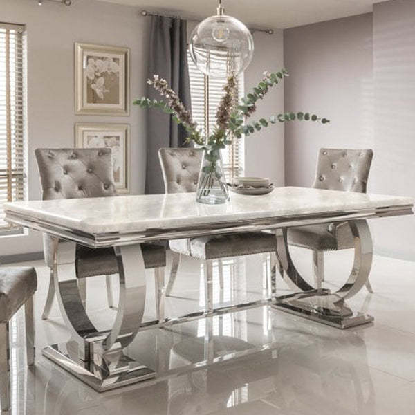 Arriana Marble Top Dining table with Circular Metal Stands - Estelle Decor