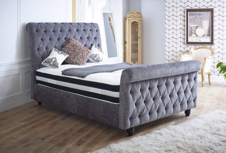 Montreal Chesterfield Upholstered  Sleigh Bed Frame - Estelle Decor