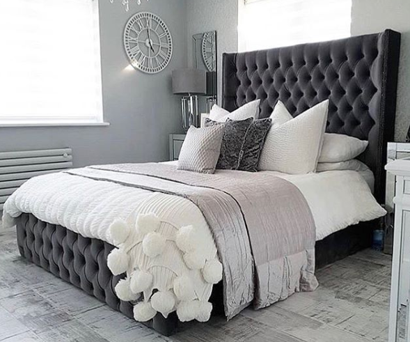 Kensington Wing back studded Bed Frame. Estelle Decor